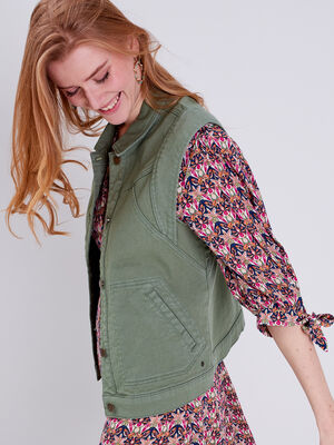 Veste droite sans manches vert femme