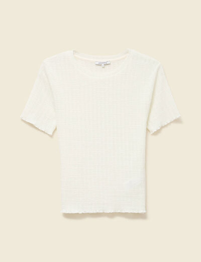 T-shirt ajust&eacute; court manches courtes ivoire femme