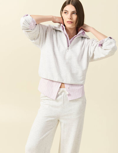 Sweat manches longues col camionneur gris femme