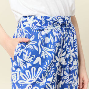 Pantalon large taille haute bleu femme