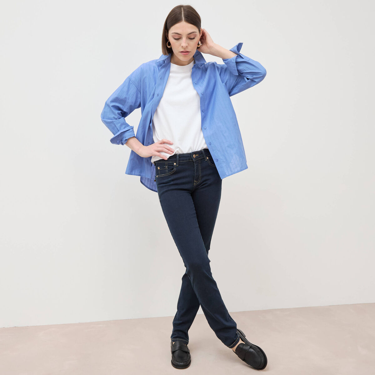 Jeans regular 5 poches denim brut rinse femme