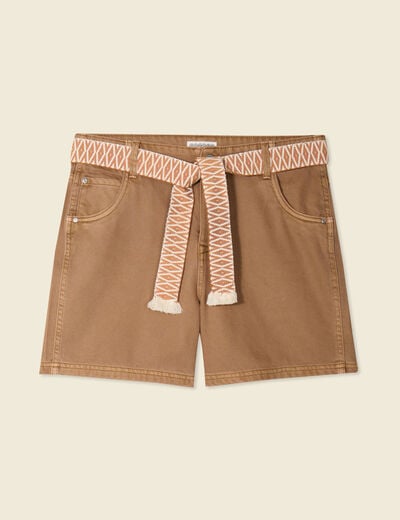 Short boyfriend ceinturé jean vert kaki femme