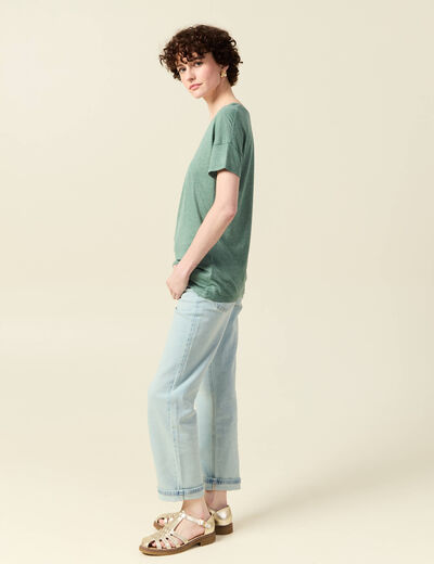 T-shirt manches courtes brillant vert foncé femme