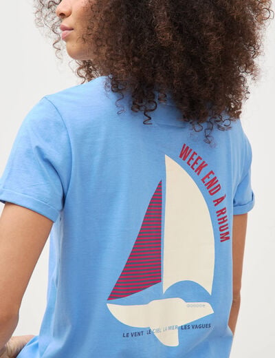 T-shirt droit col rond manches courtes bleu clair femme