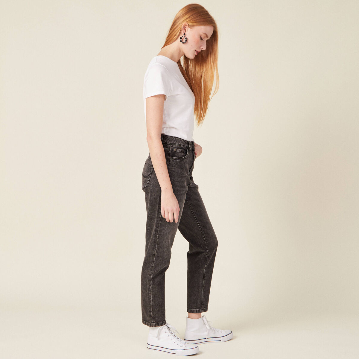 Jeans mom 7/8ème denim gris femme