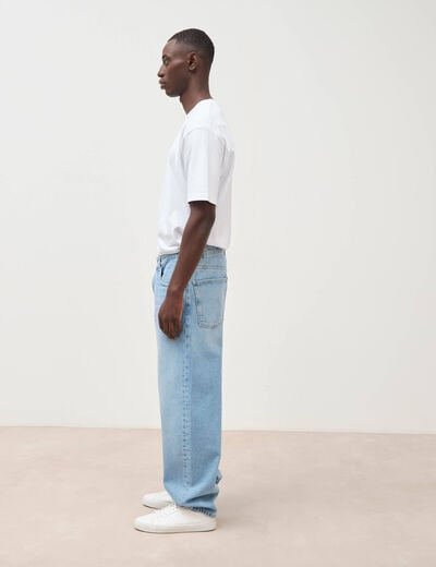 Jeans large longueur 32 en coton denim bleach homme