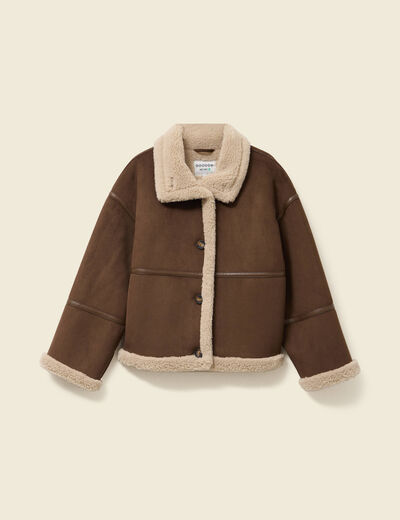 Manteau oversize court col classique marron fonc&eacute; femme