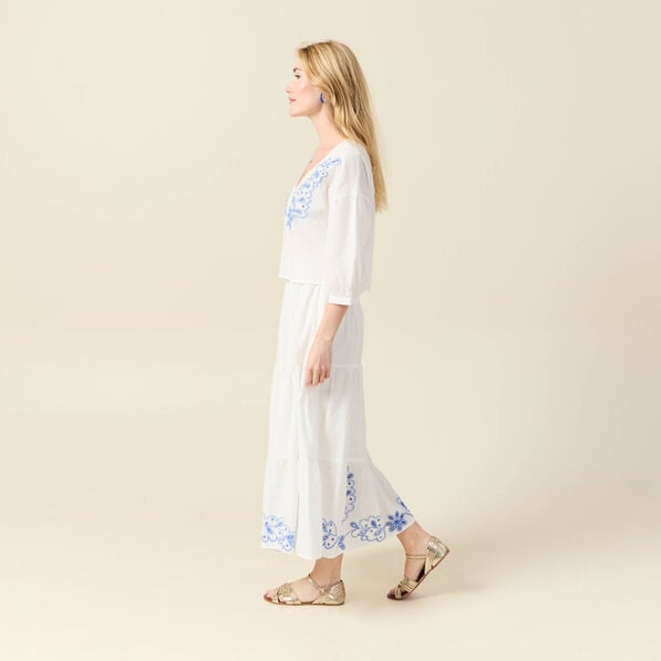blouse manches 34 brodee ecru femme Blouse manches 3/4 brodée ecru femme