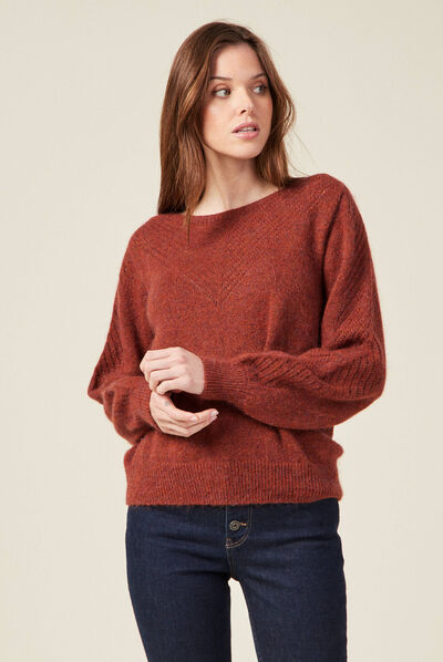Pull manches longues rouge foncé femme