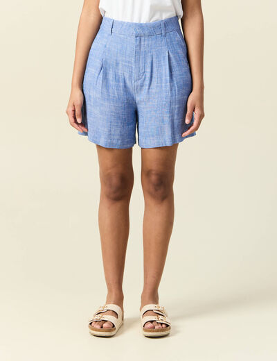 Short droit avec pinces bleu femme