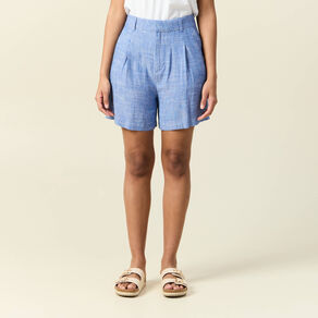 short droit avec pinces bleu femme Short droit avec pinces bleu femme