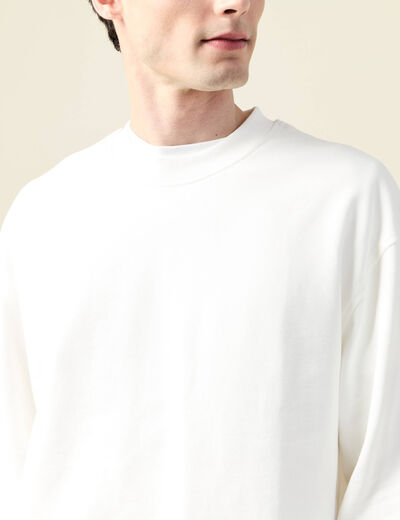 Sweat col rond manches longues en coton ecru homme