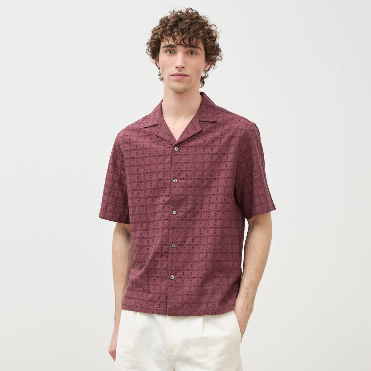 Chemise boyfriend en coton avec broderie prune homme