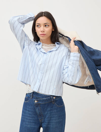 Chemise droite manches longues ray&eacute;e bleu clair femme
