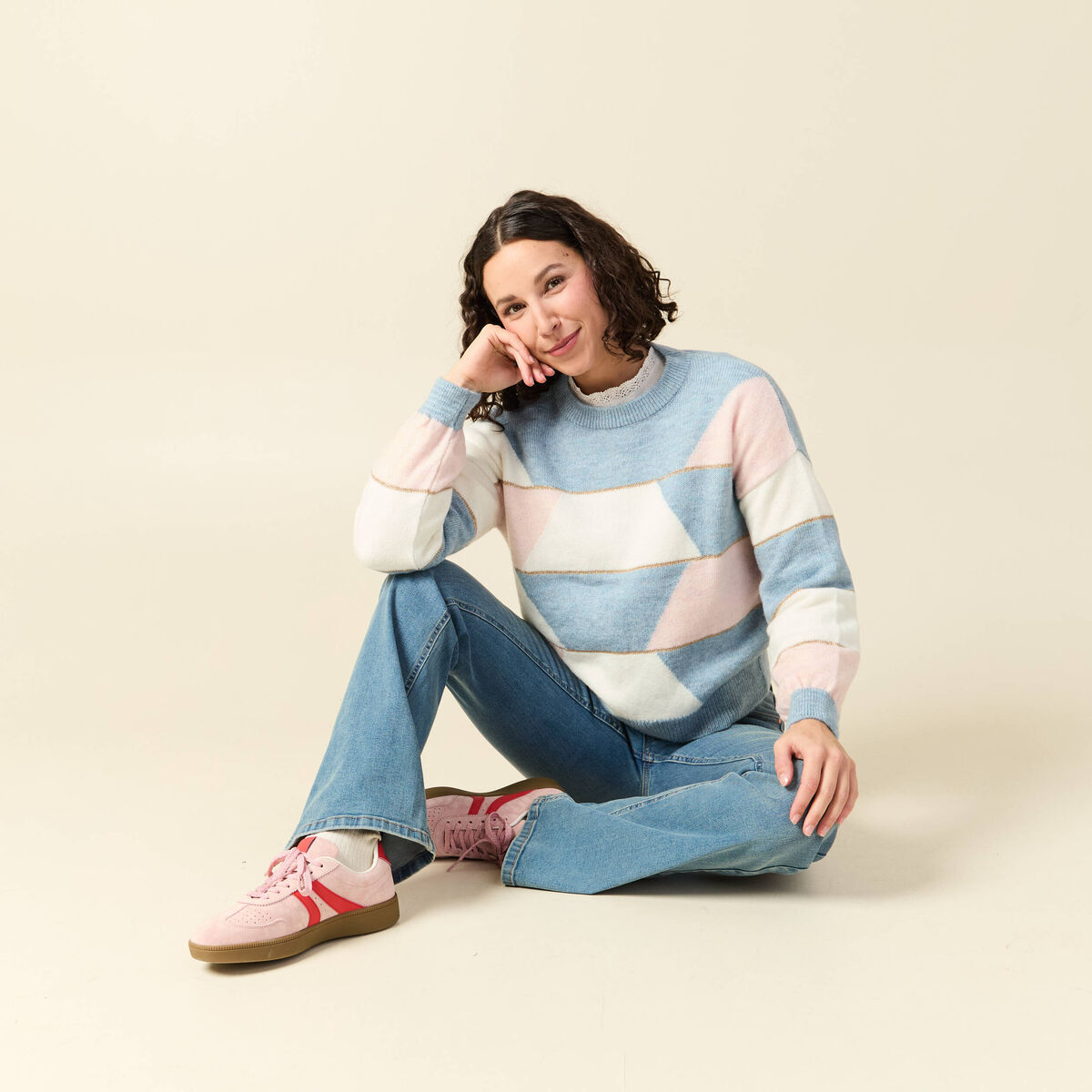 Pull col rond manches longues mauve femme