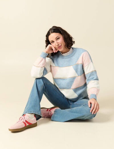 Pull col rond manches longues mauve femme