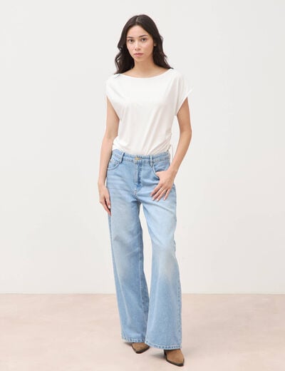 T-shirt col bateau manches courtes ecru femme