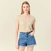 Pull manches courtes ajouré creme femme