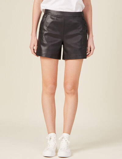 Short droit simili cuir &agrave; pont noir femme
