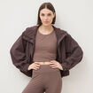 Blouson oversize court &agrave; capuche marron femme
