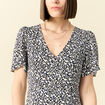 Robe longue droite col v manches courtes bleu femme