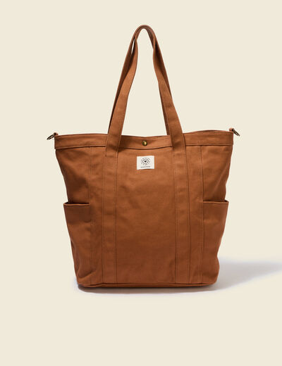 Cabas en coton avec doublure marron femme