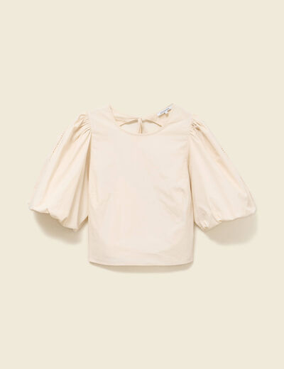 Top droit court manches bouffantes ivoire femme