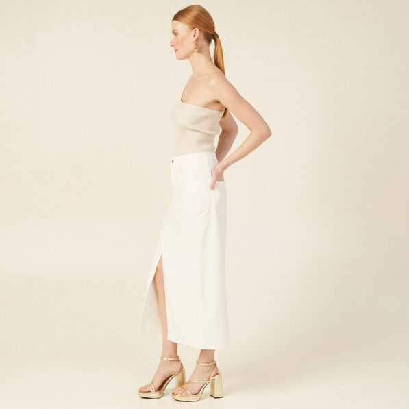 Jupe midi fourreau denim blanc femme