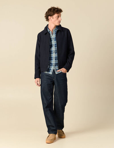 Chemise droite courte en coton bleu fonc&eacute; homme