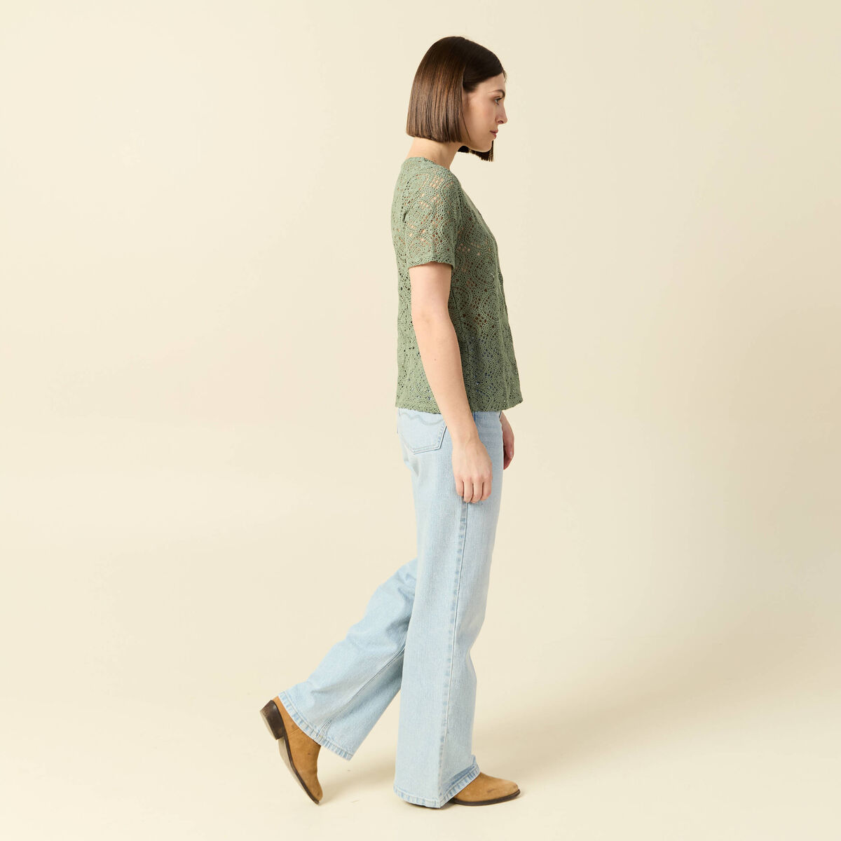 T-shirt manches courtes vert kaki femme