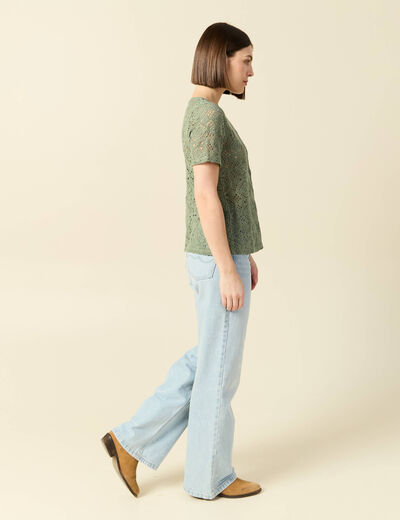 T-shirt manches courtes vert kaki femme