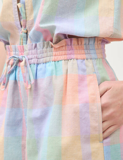 Short &agrave; carreaux en coton doubl&eacute; multicolore femme