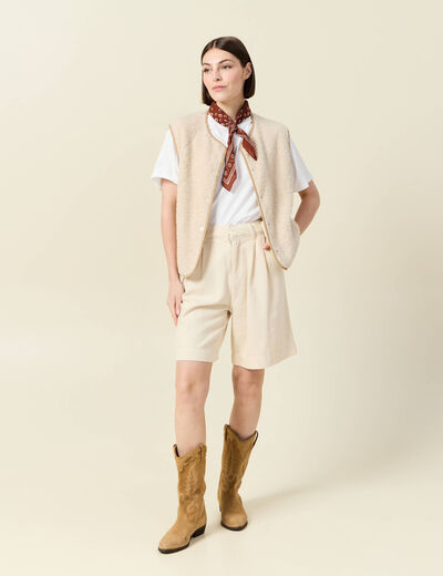 Bermuda droit pinces en jean ecru femme