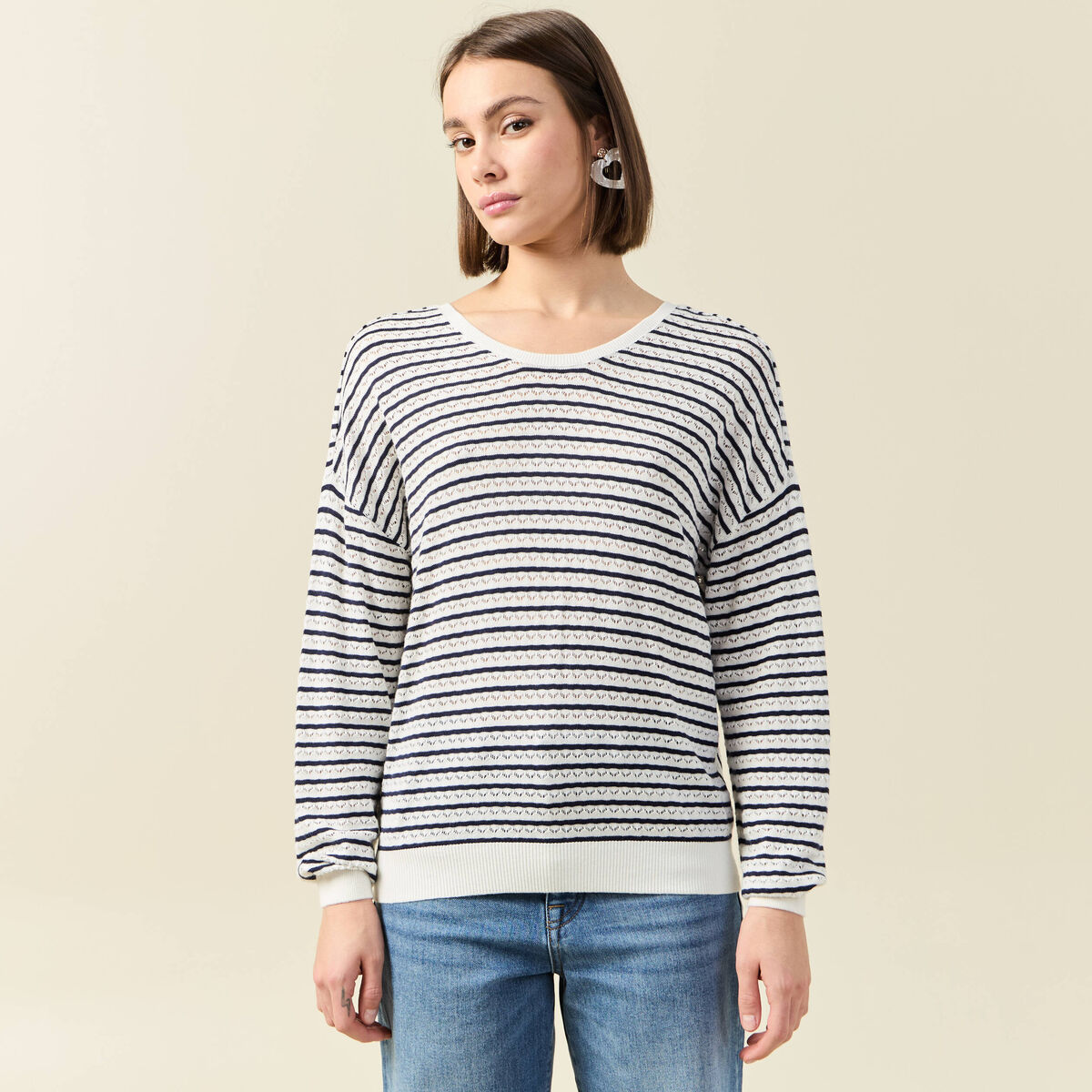 Pull manches longues ecru femme