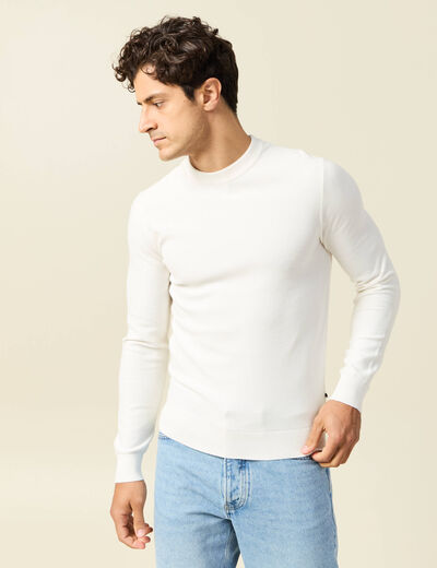 Pull col rond manches longues ecru homme