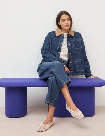 Jeans barrel 7/8&egrave;me taille standard denim brut clean femme