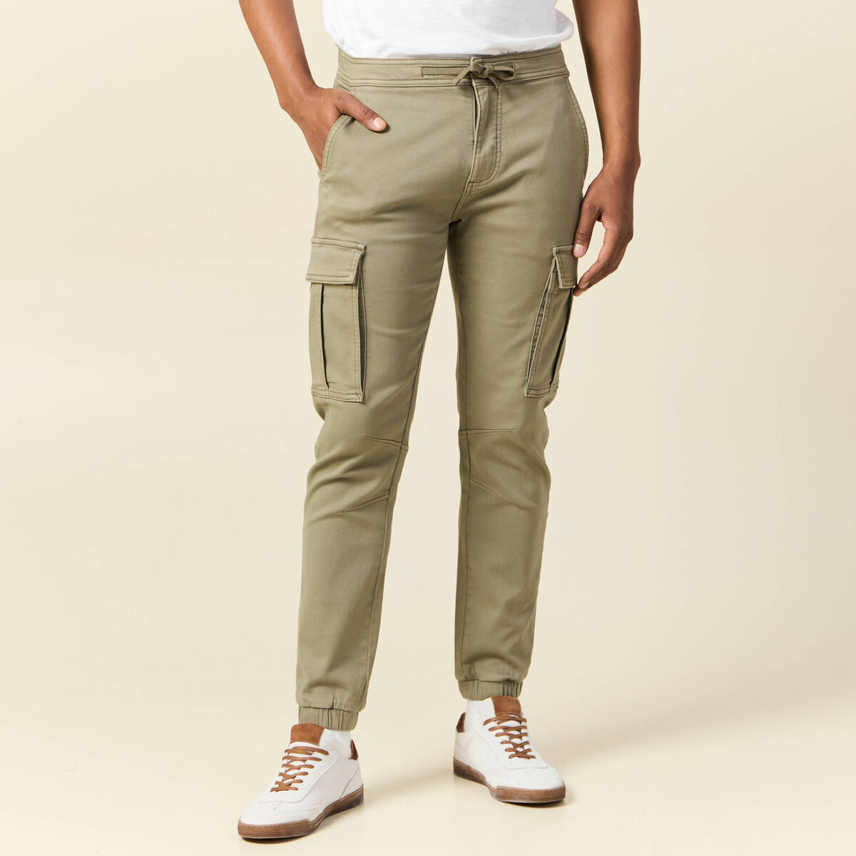 Pantalon battle bas resserré vert kaki homme