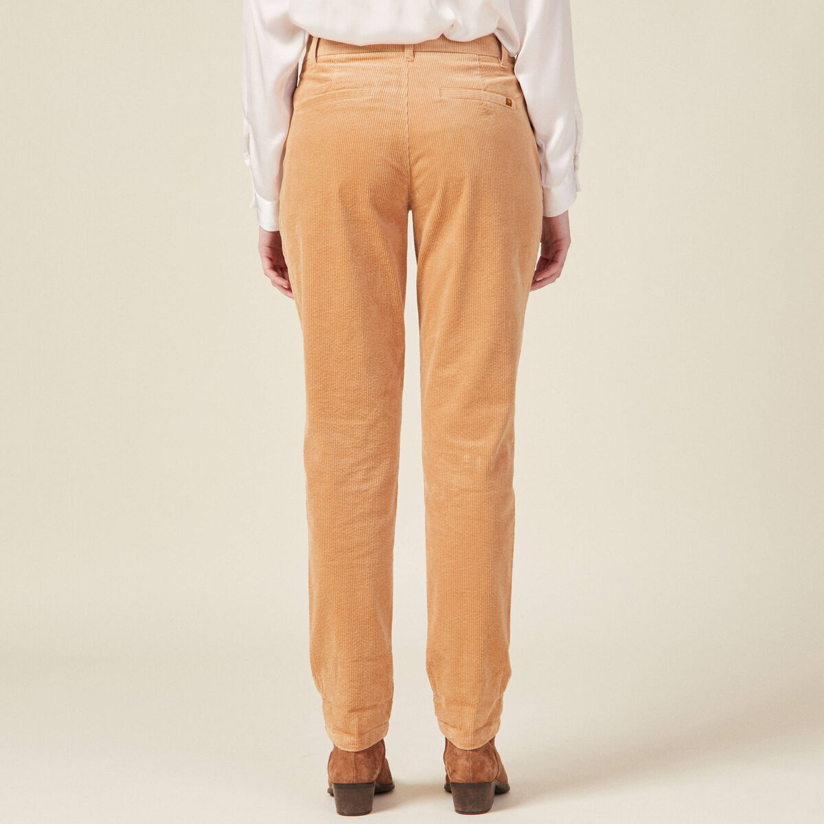 Pantalon chino velours côtelé marron clair femme