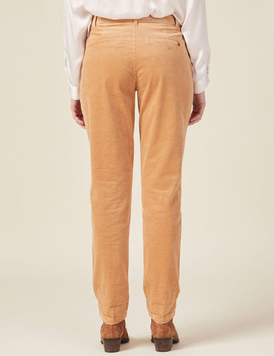Pantalon chino velours côtelé marron clair femme