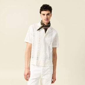 chemise manches courtes brodee ecru homme Chemise manches courtes brodée ecru homme