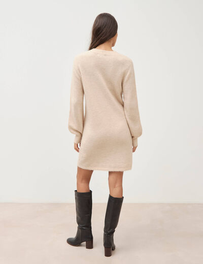 Robe droite courte manches longues creme femme