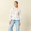 Chemise brod&eacute;e en coton manches longues ecru femme