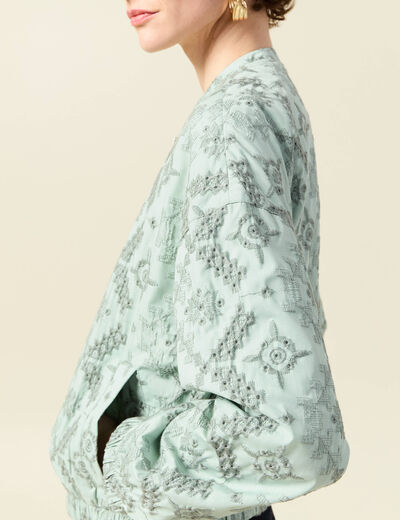 Veste broderie anglaise vert clair femme