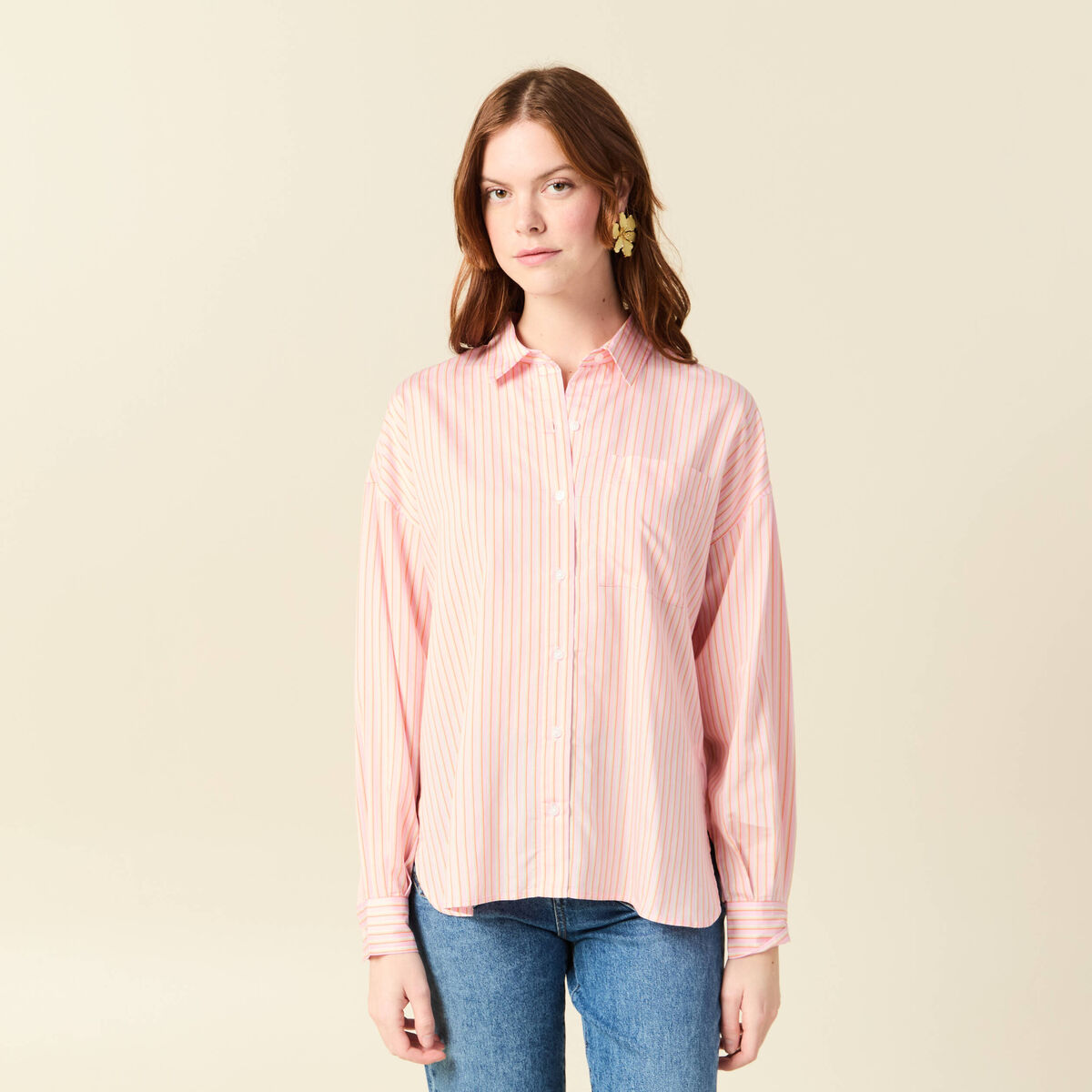 Chemise oversize manches longues fluides rose femme