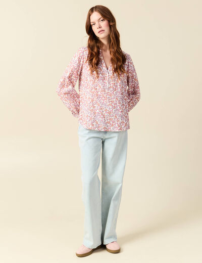 Blouse manches longues en coton orange corail femme