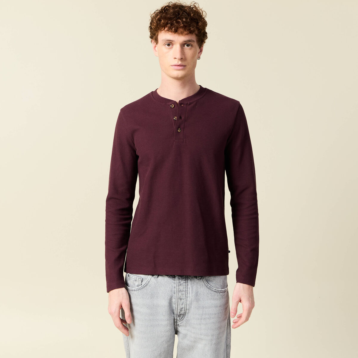 T-shirt manches longues bordeaux homme