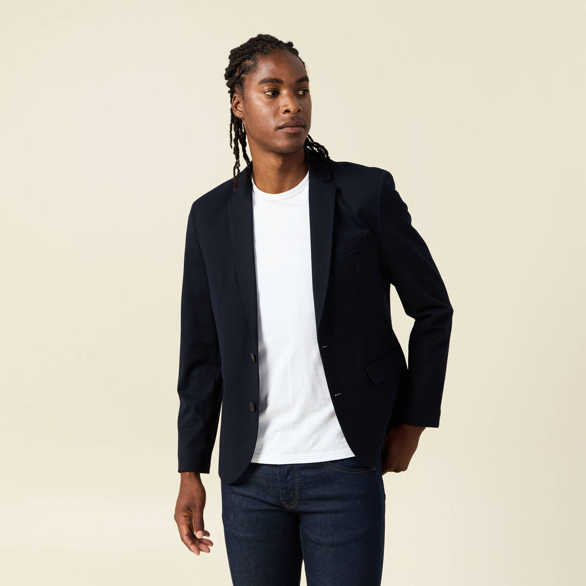 Veste blazer cintr&eacute;e bleu marine homme