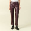 Pantalon taille haute similicuir prune femme