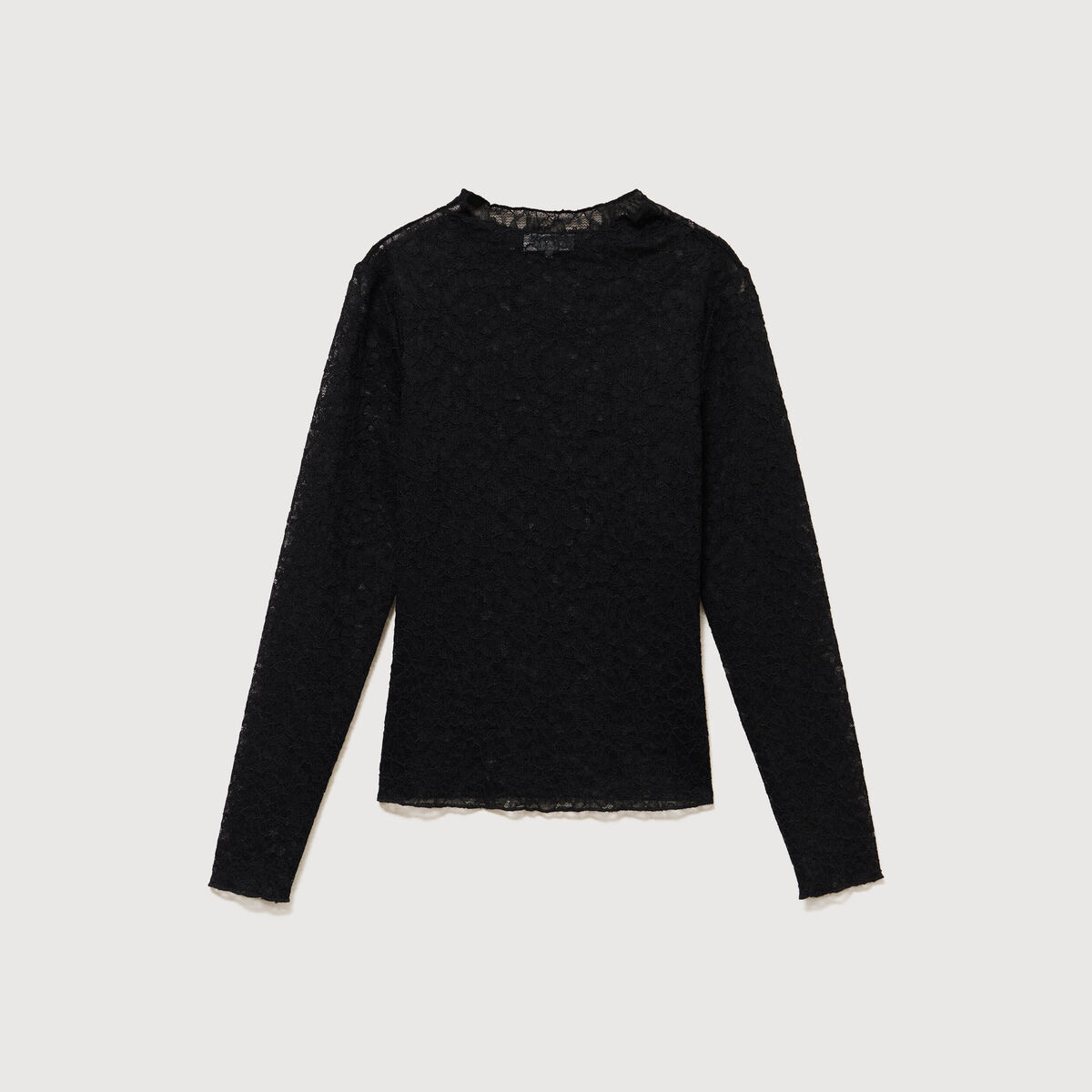 T-shirt ajust&eacute; dentelle manches longues noir femme