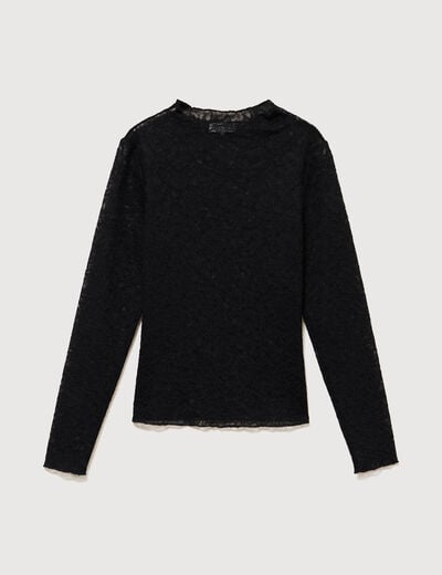 T-shirt ajust&eacute; dentelle manches longues noir femme